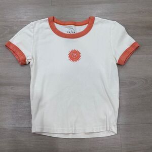 PacSun Graphic Tee with Sun in Off White and Orange Trim, Size Small